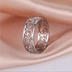 Heart Ring All Around Band Engraved Stainless Steel Silver NEW IN GIFT BOX